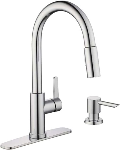 Glacier Bay Paulina collection single handle, hold down kitchen faucet with soap dispenser