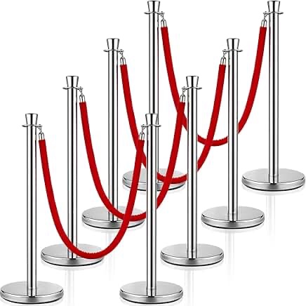 Wesiti 8 Pcs Stainless Steel Stanchions Post with 4 Pcs 5 Ft Black Velvet Rope, Red Carpet Ropes and Poles Black Crowd Control Barrier Ball Top Stanchions Sand Injection Hollow Base and Velvet Ropes