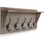 HBCY Creations Rustic Wall Mounted Coat Rack with Shelf - Solid Wood 24" Entryway Shelf with 5 Coat Hangers. Perfect Touch for Your Entryway, Mudroom, Kitchen, Bathroom and More