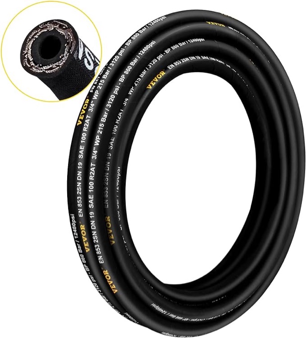 VEVOR Hydraulic Hose 3/4 inch x 50 ft, Coiled Hydraulic Hose 3120 PSI, Rubber Hydraulic Hose with 2 High-Tensile Steel Wire Braid, Bulk Hydraulic Hose -20â„ƒ to 140â„ƒ, Hydraulic Oil Flexible Hose