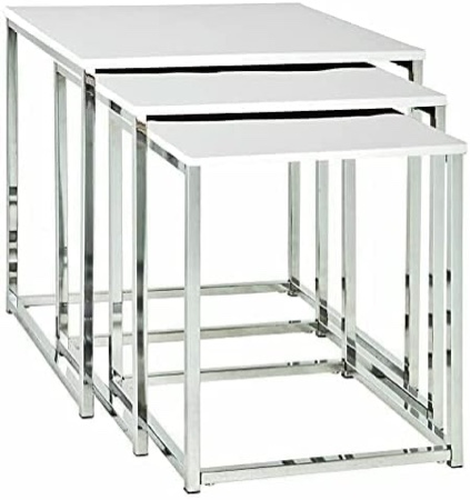 Nesting Tables Nesting Table Set of 3, Chrome Wood Gloss White Coffee Table Side Nest Table
