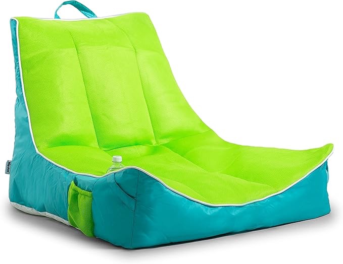 Big Joe Captain's Float No Inflation Needed Pool Lounger with Drink Holder, Blurred Blue Double Sided Mesh, 3ft