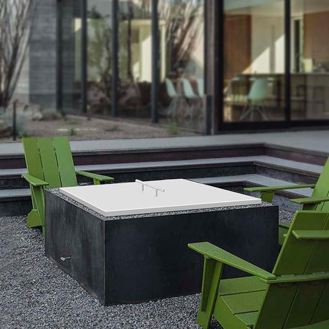 For Drop-in Fire Pit,Burner Cover Lid Stainless Steel,with Handle Silver,Fire Pit Lid,Heat Deflector,21*21 inch,Protector Lid