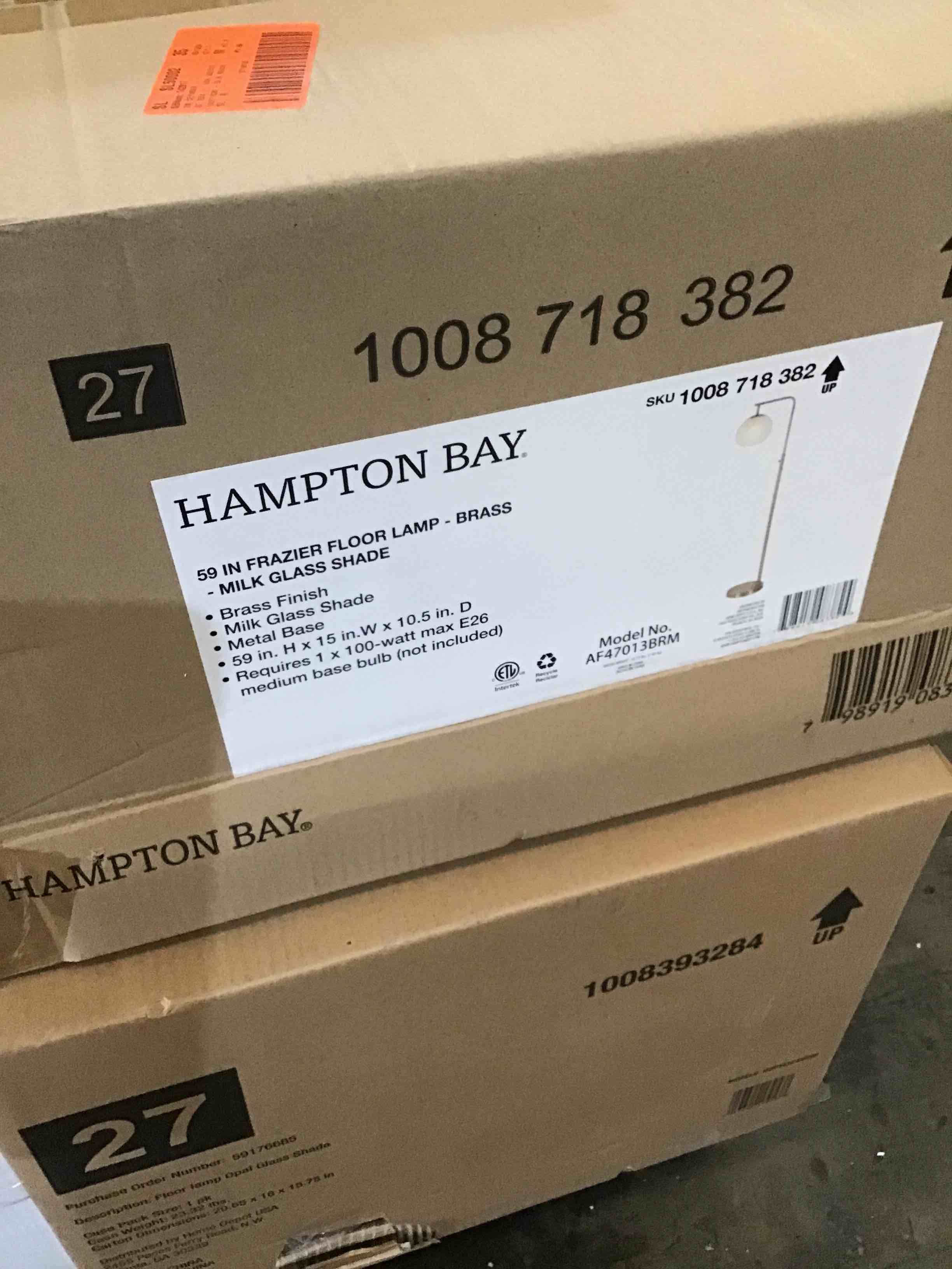 Hampton Bay Frazier 59 in. Brass Floor Lamp with Milk Glass Shade