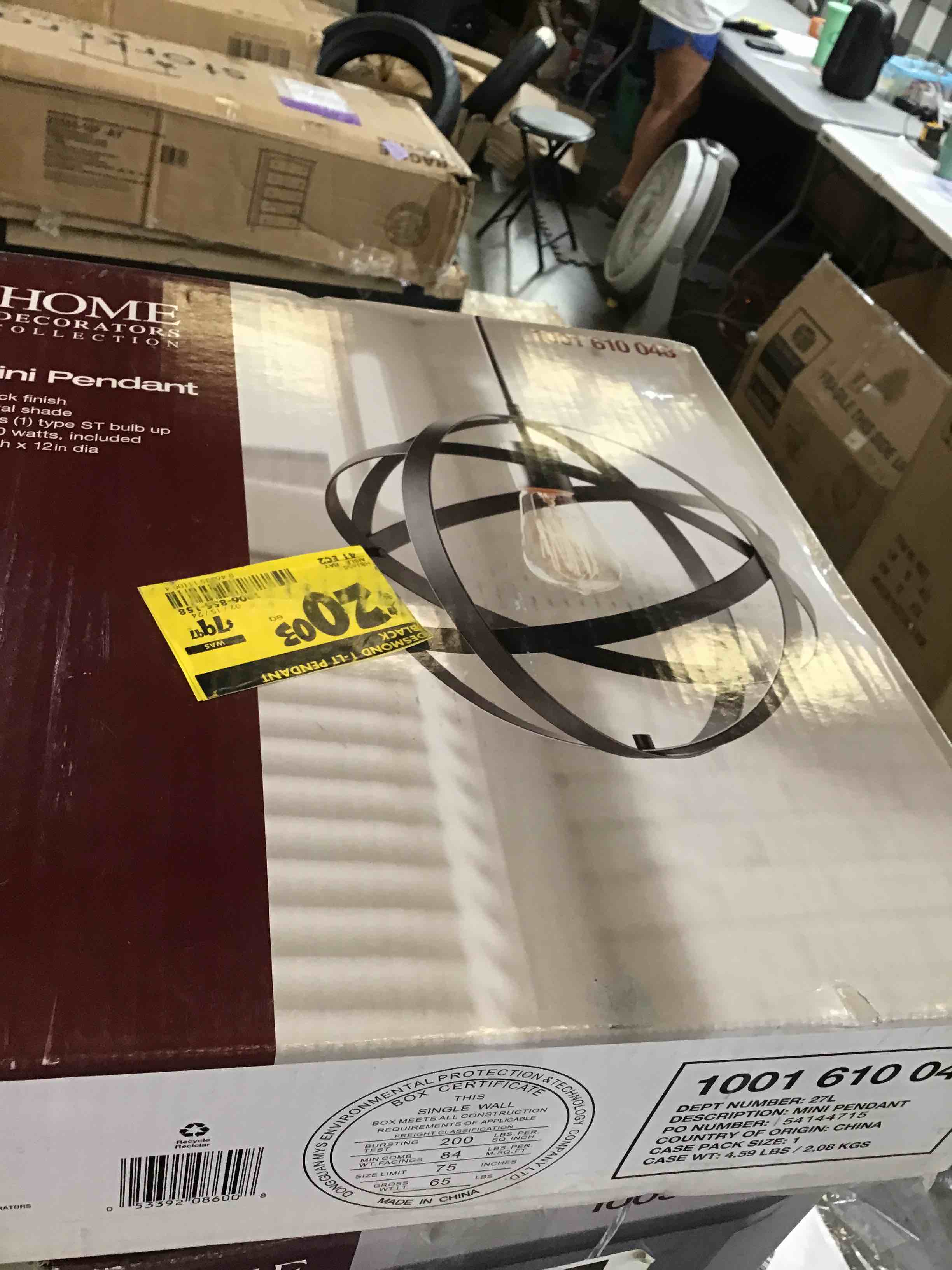 Home Decorators 1-Light Black Orb Mini Pendant with Black Metal Strap Design