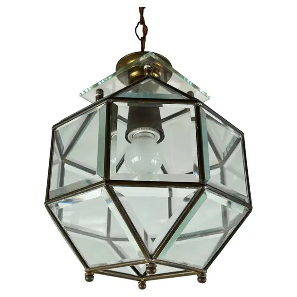 Murano Glass and Brass Lantern Chandelier Attributed to Fo