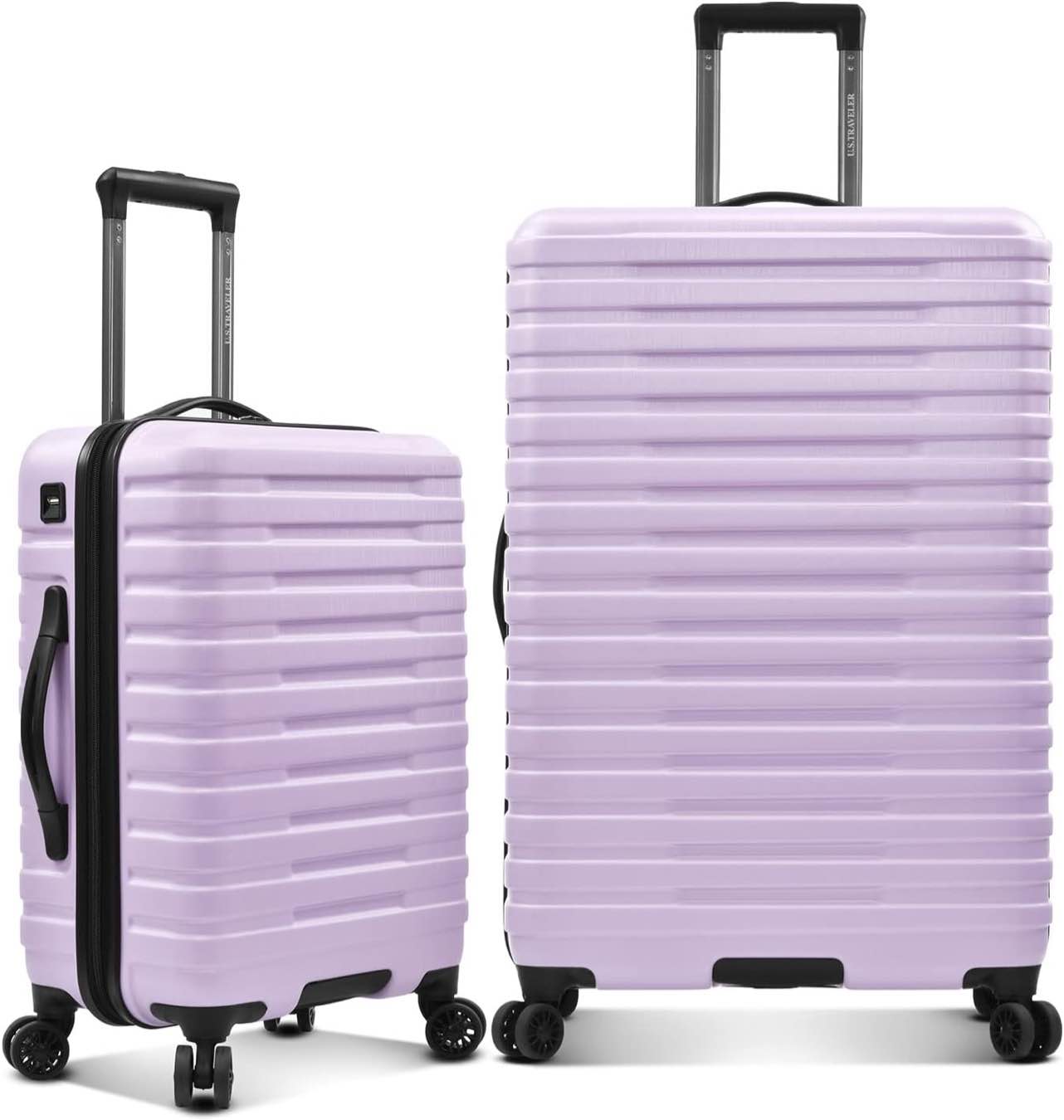 U.S. Traveler Boren Polycarbonate Hardside Rugged Travel Suitcase Luggage with 8 Spinner Wheels, Aluminum Handle, Lavender, 2-Piece Set, USB Port in Carry-On