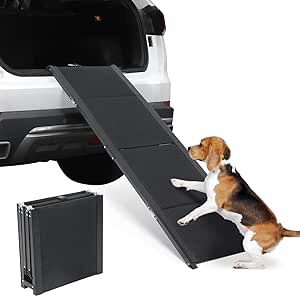 SMONTER Dog Car Ramp for Large Dogs, Folding Portable Pet Steps 62" Long & 17" Extra Wide Aluminum Dog Stairs with Nonslip Surface, Lightweight &Durable for Trucks, Cars and SUV, Supports up to 200 lb