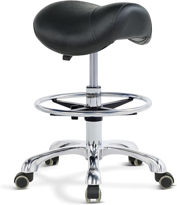 Grace and Grace Ergonomic Rolling Saddle Stool Chair with Wheels Adjustable Swivel Stool with Back and Footrest Heavy Duty for Esthetician, Artist, Dental, Medical, Spa, Salon, Cutting, Home Office