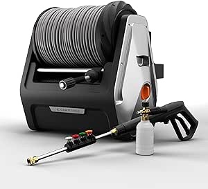 Giraffe Tools Grandfalls Pressure Washer Plus+, Electric Wall Mounted Power Washer with 100FT Replaceable Pressure Hose, for Resident Cleaning, Dark Silver