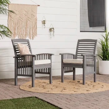 Acacia Patio Chairs with Cushions Set of 2- Grey Wash