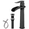 Waterfall Single Hole Single Handle Bathroom Vessel Sink Faucet With Pop-up Drain Assembly in Matte Black