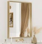 Keonjinn Gold Bathroom Mirror for Vanity 24” x 32” Brushed Brass Rectangular Wall Mirror Aluminum Alloy Metal Frame Rectangle Farmhouse Mirror Modern Square Corner Framed Mirror(Horizontal/Vertical)