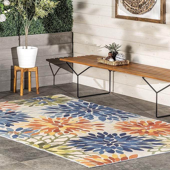nuLOOM Rosana Floral Machine Washable Indoor/Outdoor Area Rug, 6' x 9', Multi