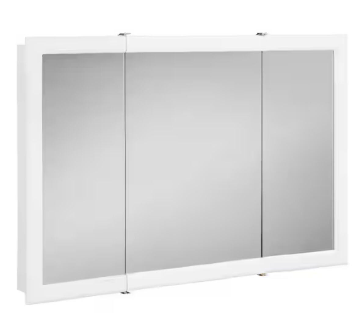 Concord 48 in. W x 30 in. H Surface Mount Tri-View White Gloss Medicine Cabinet with Mirror