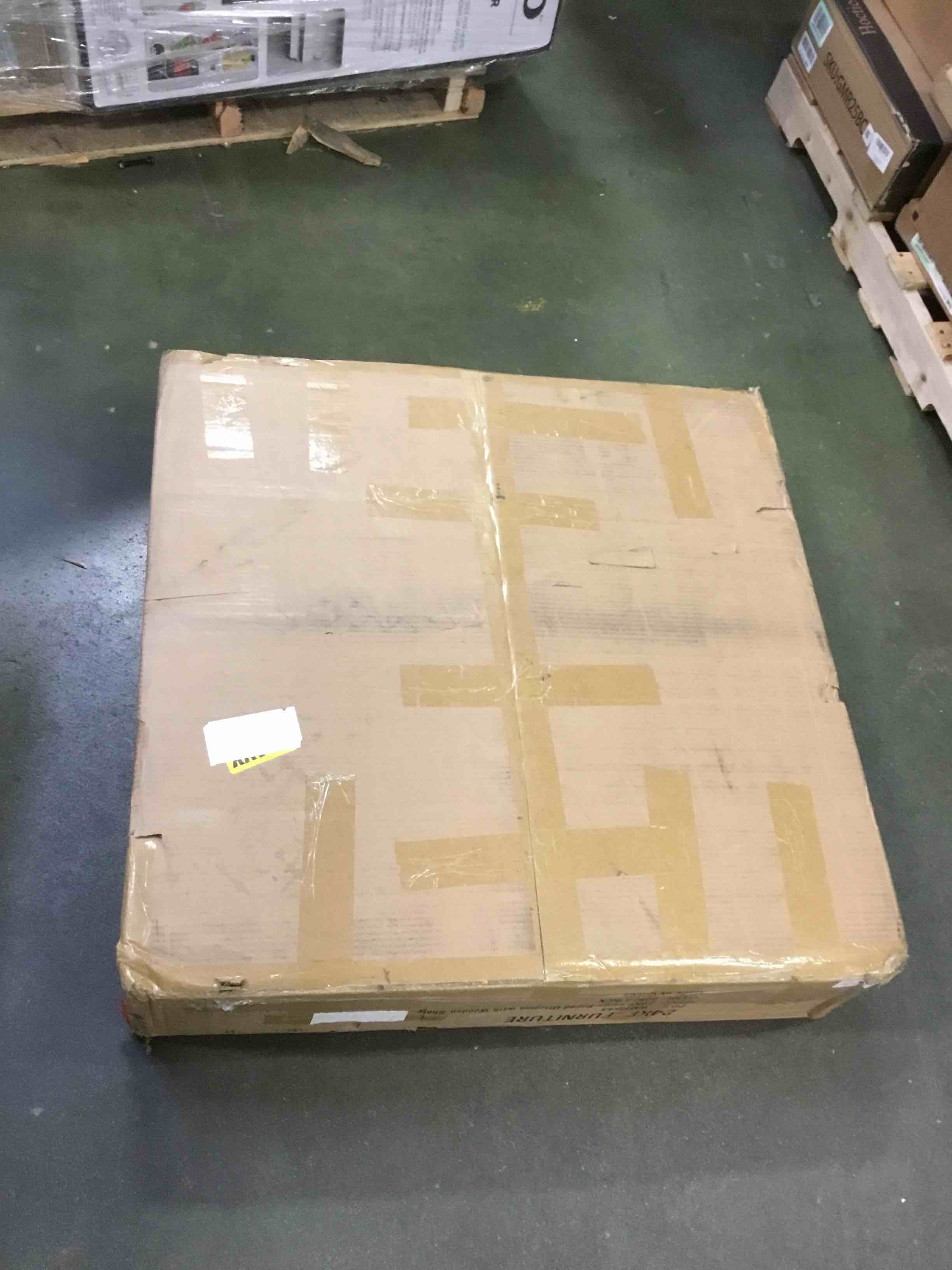 24KF Large Round Upholstered Tufted Linen Ottoman Coffee Table, Large Footrest Ottoman with Wood Shelf Storage-Iinen