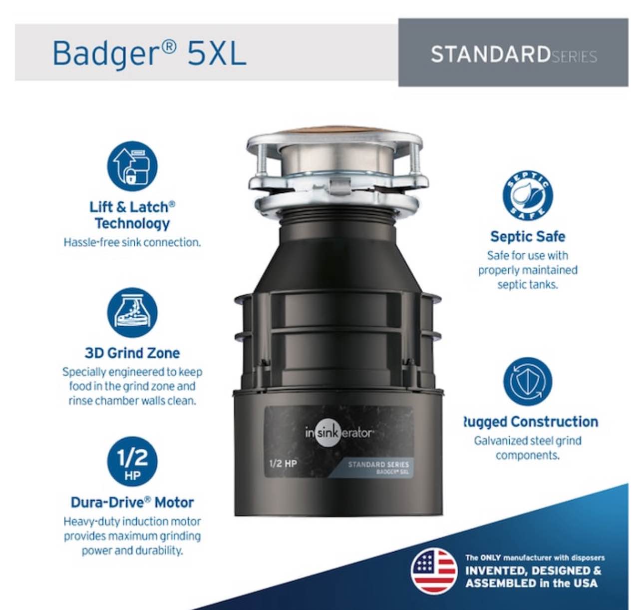 INSINKERATOR Badger 5XL Non-corded 1/2-HP Continuous Feed Garbage Disposal