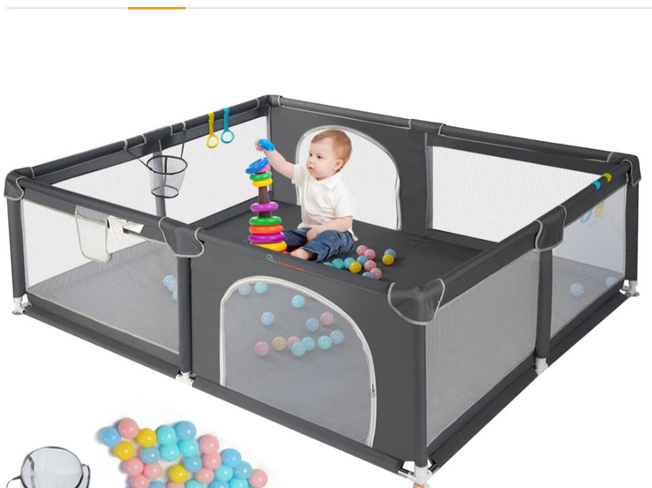 COMOMY Playpens for Babies and Toddlers,Baby Playard Extra Large, Safe and Non-Slip Baby Fence, Full Mesh Design, Indoor & Outdoor Kids Activity Center, Baby Play Pens (Dark Grey)