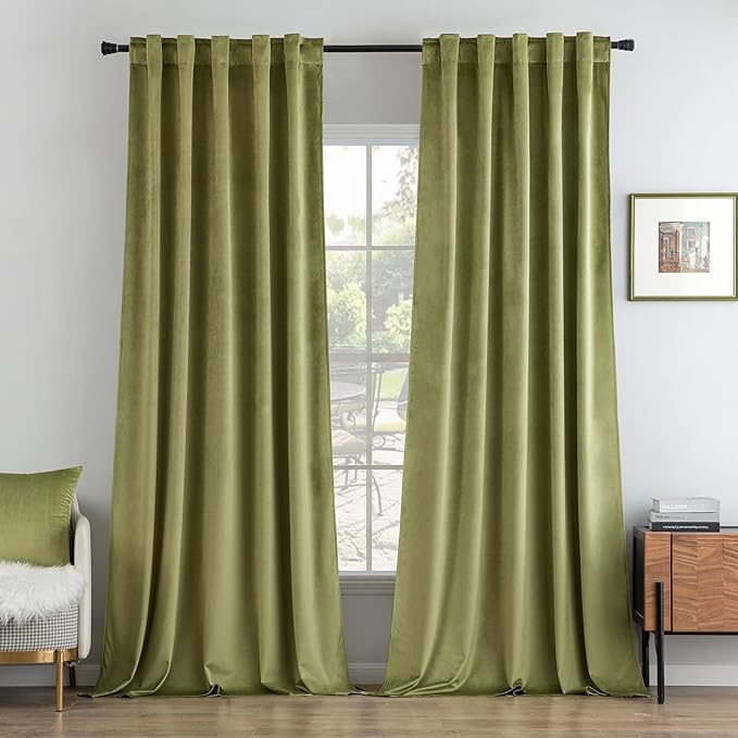 MIULEE Velvet Curtains 84 inches 2 Panels - Luxury Room Darkening Curtains for Bedroom Living Room Thermal Insulated Super Soft Window Drapes Rod Pocket & Back Tab, Moss Green, W52 x L84 inches