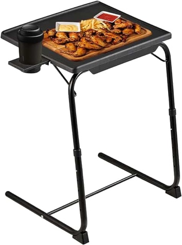 Rubypin Multifunction TV Tray Table - Folding TV Tray on Bed & Sofa with Cup Holder, Comfortable Folding Table with 6 Height & 3 Tilt Angle Adjustments (Black)