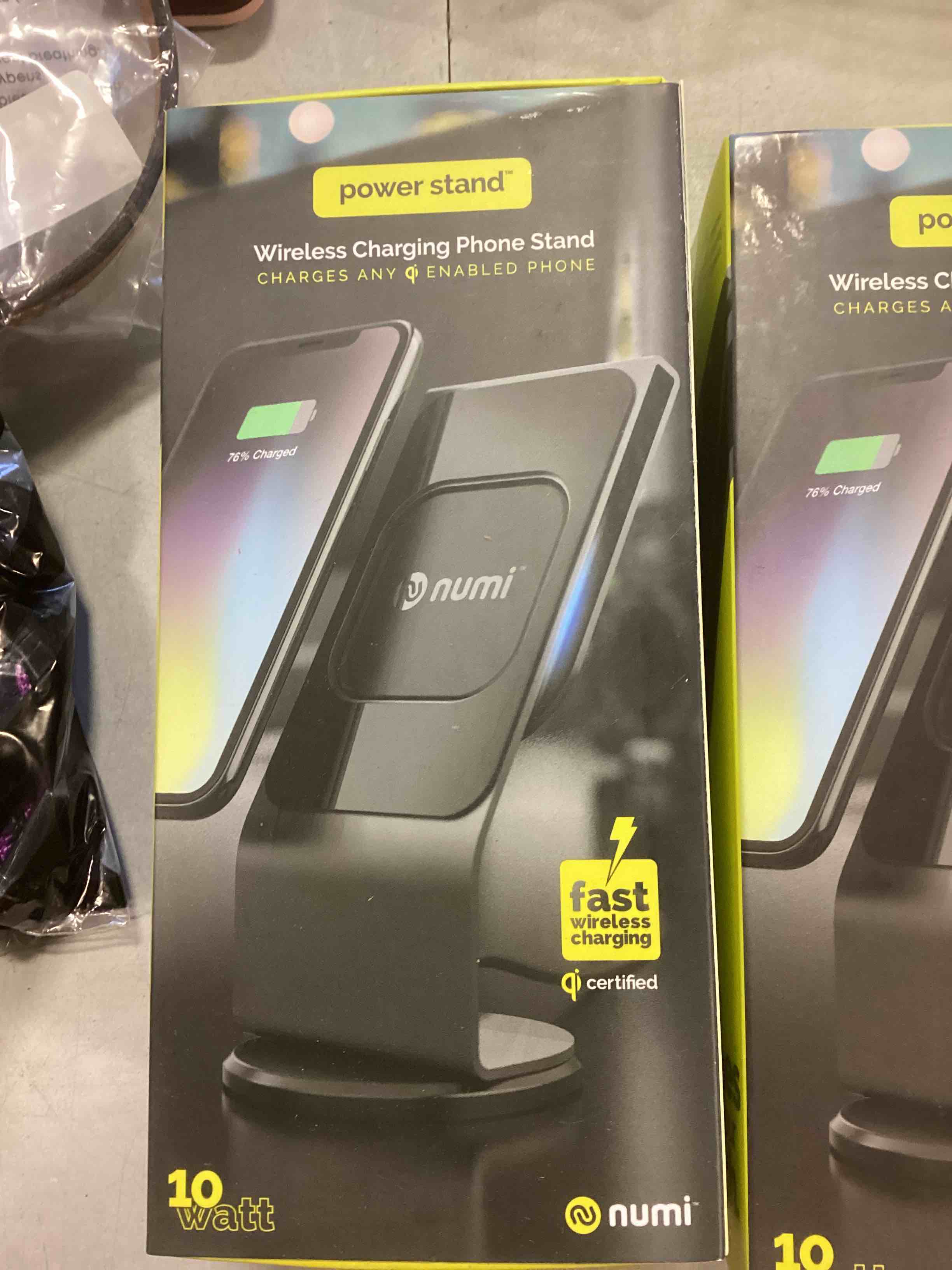 Numi Power Stand Wireless Charger with Swivel Base - Fast Charger with Sticky Pad for Qi-Enabled Phones - Works with All Cell Phone Cases - Black