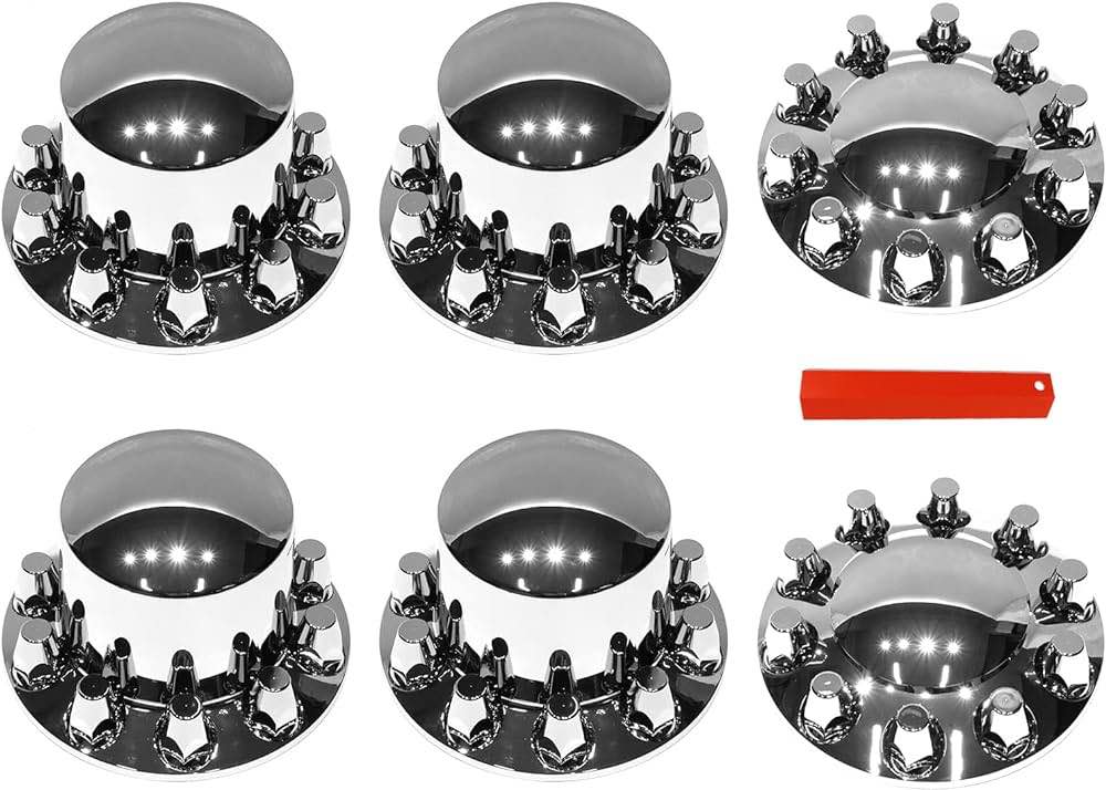 LOSTAR 33mm Thread-on Nut Covers ABS Chrome Complete Axle Cover Kit for Semi Truck