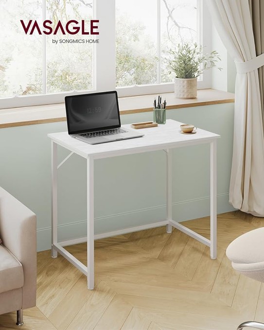 VASAGLE Desk Small Computer Desk Office Desk Study Bedroom 50 x 80 x 76 cm Modern Metal Frame Maple White LWD038W44