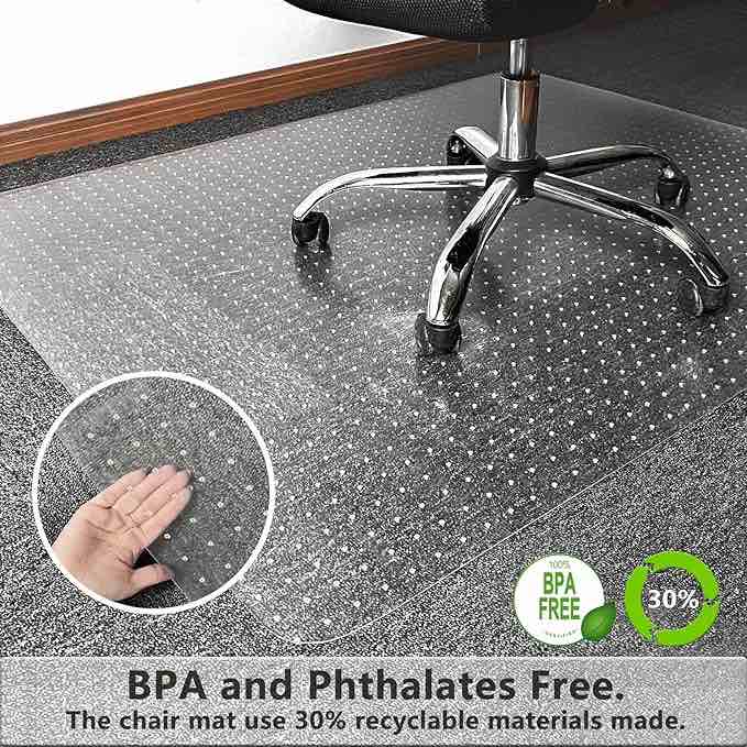 Naturehydro Large Chair Mat for Carpet - 53" x 45" x 0.09" Clear Computer Desk Chair Mat for Low Pile Carpeted Floors, Plastic Chair Mat on Carpets, BPA and Phthalates Free (with Lip)