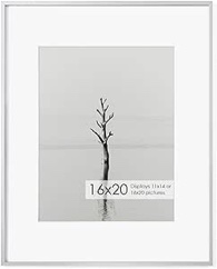 16x20 Metal Picture Frame with 11x14 Mat, Brushed Aluminum Finish, Tempered Glass Front, and Attached Hanging Hardware - Versatile Wall Display Frames for Vertical or Horizontal Orientation(Black, Pack of 3)