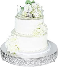 FEICTPOX Cake Stand, Metal Round Cupcake Dessert Stand Cake Display Holder Cookies Fruit Serving Tray Decor for Wedding Party Birthday Baby Showers Anniversary (16in, Silver,Hi-Q)