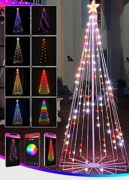 Outdoor Christmas Tree with Lights, 8FT App Control Custom Display Color Changing Scene Mode Artificial Collapsible Christmas Tree with Star Topper Timer Waterproof for Christmas Yard Garden Decor