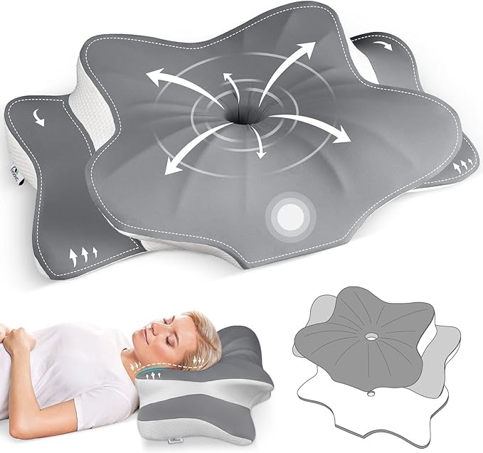 Voovc Adjustable Neck Pillows for Pain Relief Sleeping, Cervical Pillow with Memory Foam, Ergonomic Neck Support, Side Sleeper Pillow for Neck and Shoulder Pain, Back Stomach Sleepers - VM11