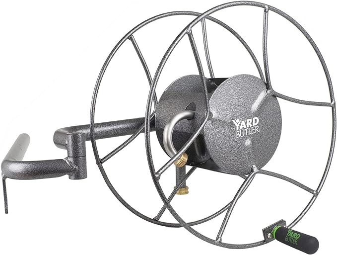 Yard Butler Swivel Hose Reel wall mounted heavy duty metal garden hose holder with 180 degree swivel - ISRWM-180