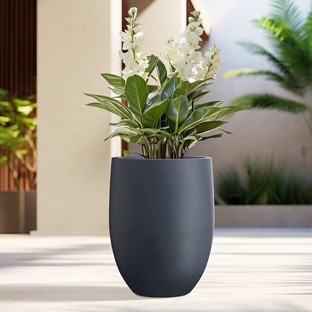Kante 21.7" H Natural Concrete Tall Planter, Large Outdoor Indoor Decorative Pot with Drainage Hole and Rubber Plug, Modern Round Taper Style for Home and Patio Burnished Black