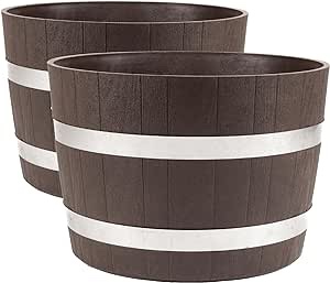 Better Barrel Outdoor Garden Planter, 100% Recycled Plastic, Walnut Color