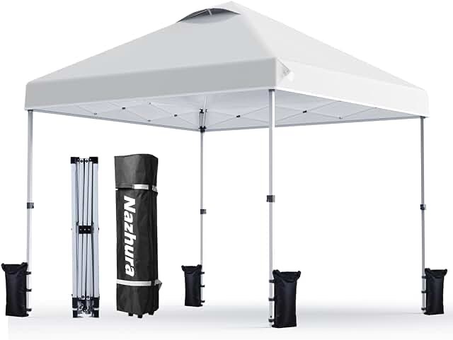 10x10FT Pop Up Canopy Tent, Instant Outdoor Canopy One Push Canopy Tent Easy Set-up Straight Leg Folding Shelter with Wheeled Carry Bag(White)