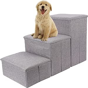 yofit Dog Stairs with Storage, Foldable Pet Steps for High Beds, 3-Step Pet Stairs Ramp Puppy Toy Storage Box for Dogs Cats Small Pets (Gray) Visit the YOFIT Store