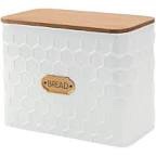 NIKKY HOME Extra Large Space Saving Farmhouse White Bread Box With Wooden Lid - Holds 2 Loaves - Vertical Breadbox Bread Storage Bin Holder for Kitchen Countertop, Stripe Embossed Pattern