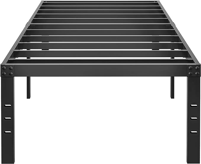 18 Inch Metal Twin Bed Frame No Box Spring Needed - Easy Assembly Heavy Duty Noise Free Narrow Bedframes - Single Black Basic Steel Slats Platform with Storage