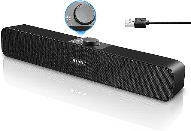 SOULION R50 Bluetooth Computer Speakers, 3.5mm PC Sound Bar for Desktop Monitor, Wired USB Powered & Colorful LED Lights with Switch Button, Stereo Surround Sound Soundbar for Computer Laptop