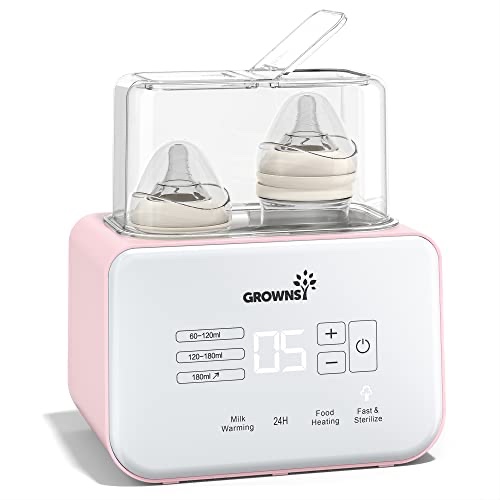 GROWNSY Baby Bottle Warmer, Grownsy 8-In-1 Fast Milk Warmer With Timer Breastmilk Or Formula, Fits 2 Bottles, Accurate Temperature Contr
