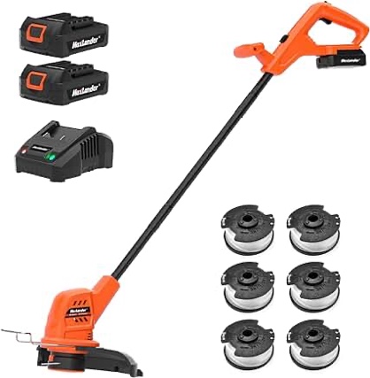 MAXLANDER Cordless String Trimmer / Weed Wacker 10 inch with 2 PCS 20V 2.0Ah Batteries, Detachable Weed Eater with 1 PCS Quick Charger & 6 PCS Replacement Spool Trimmer Lines, Lightweight Weed Edger