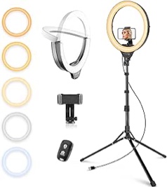 Eicaus 14'' Foldable Ring Light with 67'' Tall Phone Tripod, Selfie Light with Remote and for Video Recording, Live Streaming, Makeup, Big Ringlight with Tripod for iPhone, Android, Camera