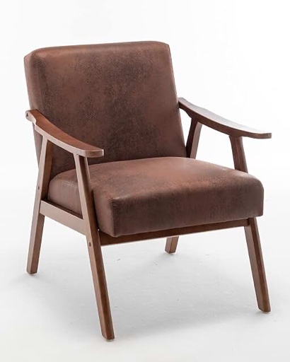 Container Furniture Direct Accent Chair with Microfiber Upholstery and Solid Wood Frame, Classic Mid-Century Modern Living Room Furniture for Extra Seating, Light Brown