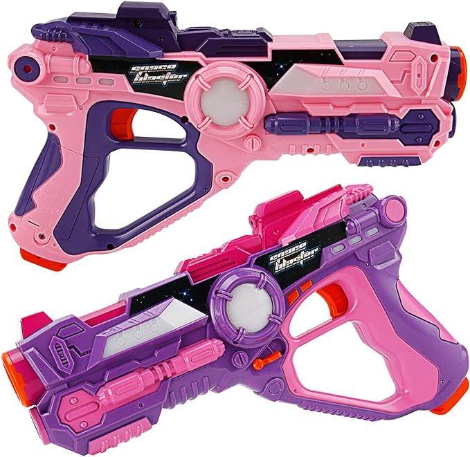 Liberty Imports Pink Infrared Laser Tag 2 Players Game Set for Girls - Indoor Outdoor Multiplayer Toy Guns Battle Blasters Mega Pack with Carrying Case