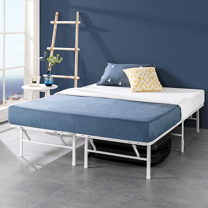 ZINUS SmartBase Tool-Free Assembly Mattress Foundation, 14 Inch Metal Platform Bed Frame, No Box Spring Needed, Sturdy Steel Frame, Underbed Storage, White, King White King