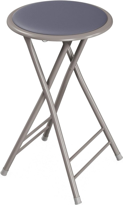 Folding Stool - Backless 24-Inch Stool with 225lb Capacity for Kitchen or Rec Room - Portable Indoor Counter Bar Stools by Trademark Home (Gray)