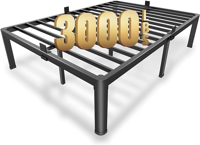 14 Inch Queen Metal Platform Bed Frame with Round Corner Legs, 3000 LBS Heavy Duty Steel Slats Support, Noise Free, No Box Spring Needed, Easy Assembly