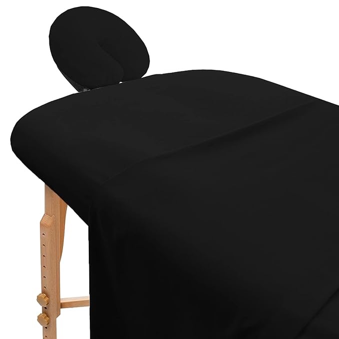 Massage Table Sheets Sets 3 Pcs 100% Cotton Flannel Massage Sheets Sets - Includes Fitted Sheets for Massage Table, Flat Sheet & Face Cover - Soft & Smooth Massage Bed Cover - Black