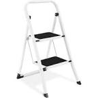 2 Step Ladder, Lightweight Folding Step Stools for Adults with Anti-Slip Pedal, Portable Sturdy Steel Ladder with Handrails, Perfect for Kitchen & Household, 330 lbs Capacity, White